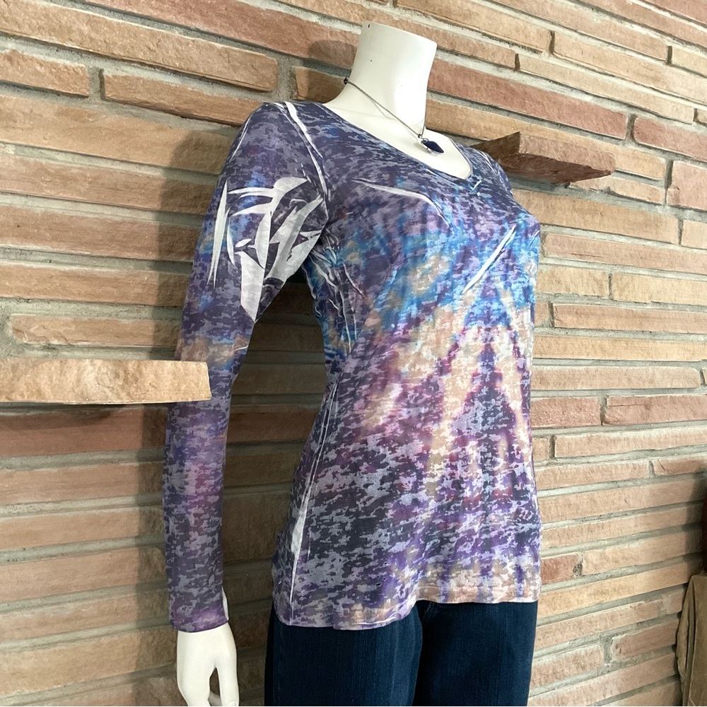 Cure Long Sleeve Burn Out Tee Blue Purple Slim Fit Large